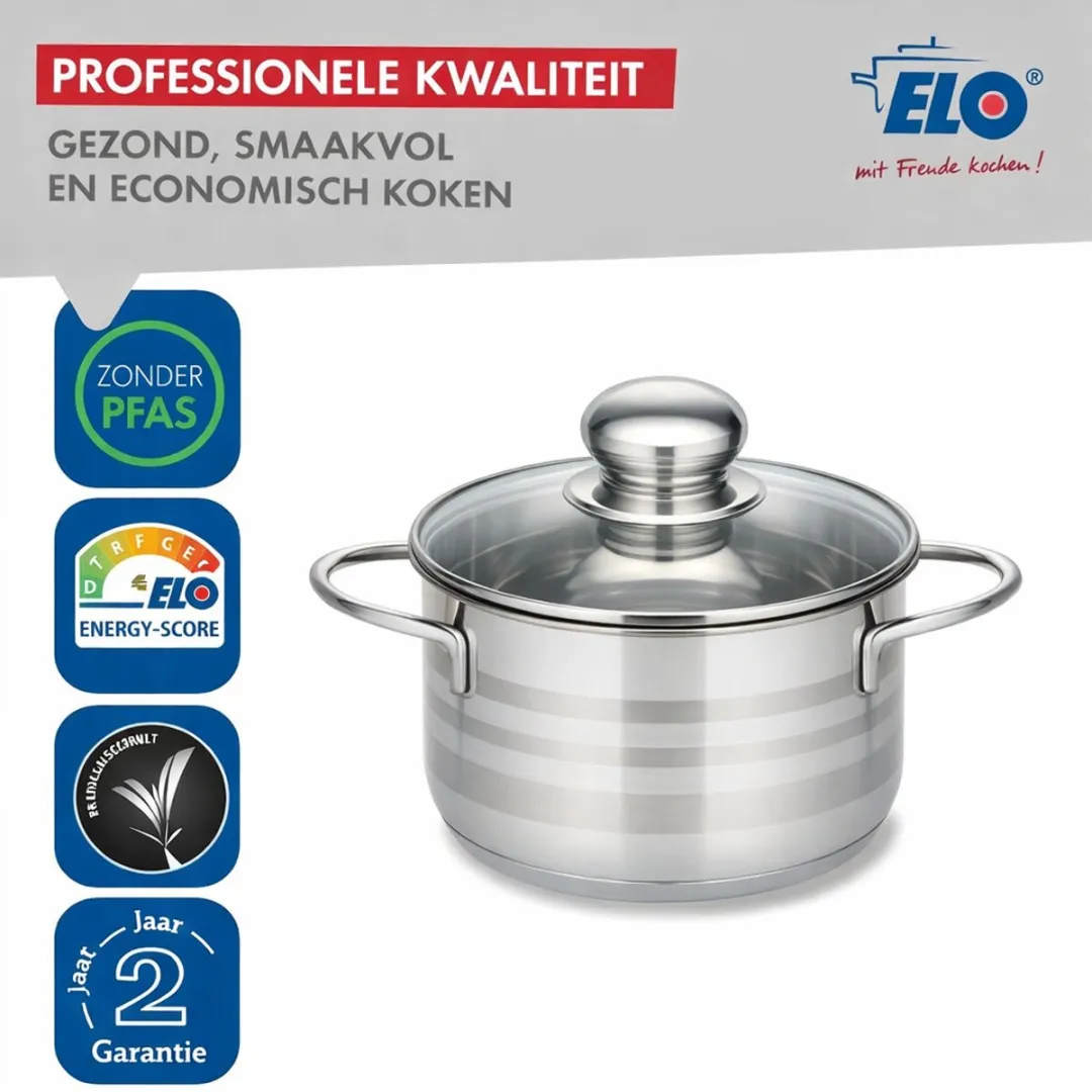 Fackelmann Elo 9802250 Kookset 3-delig - 12/14/16cm - RVS met Glas