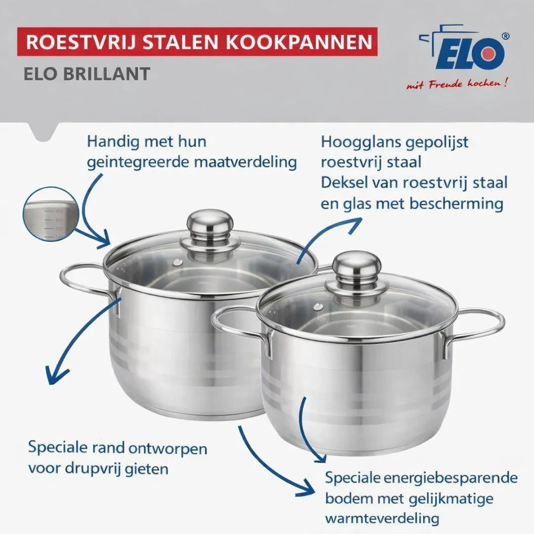Fackelmann Elo 9802250 Kookset 3-delig - 12/14/16cm - RVS met Glas