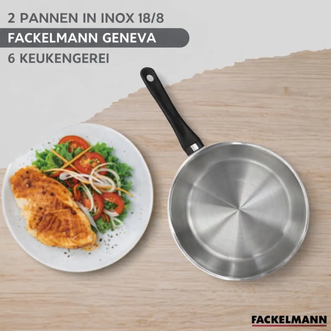 Fackelmann 9442350 Set Roestvrijstalen Pannen 20 & 28cm - 6 Stuks RPET Keukengerei - Zwart