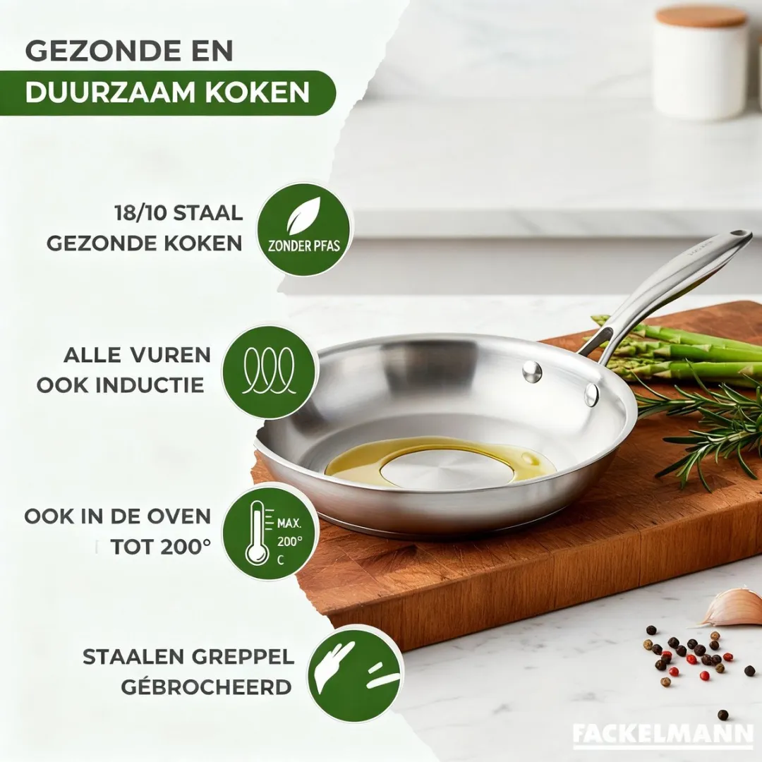 Fackelmann Koekenpan 20cm Roestvrij Staal - Inductie & Ovenbestendig