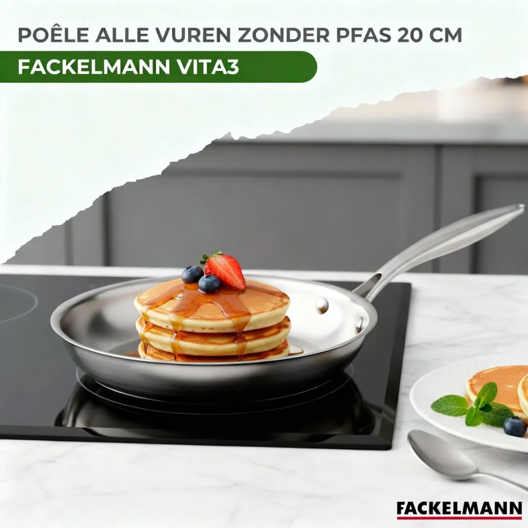 Fackelmann Koekenpan 20cm Roestvrij Staal - Inductie & Ovenbestendig