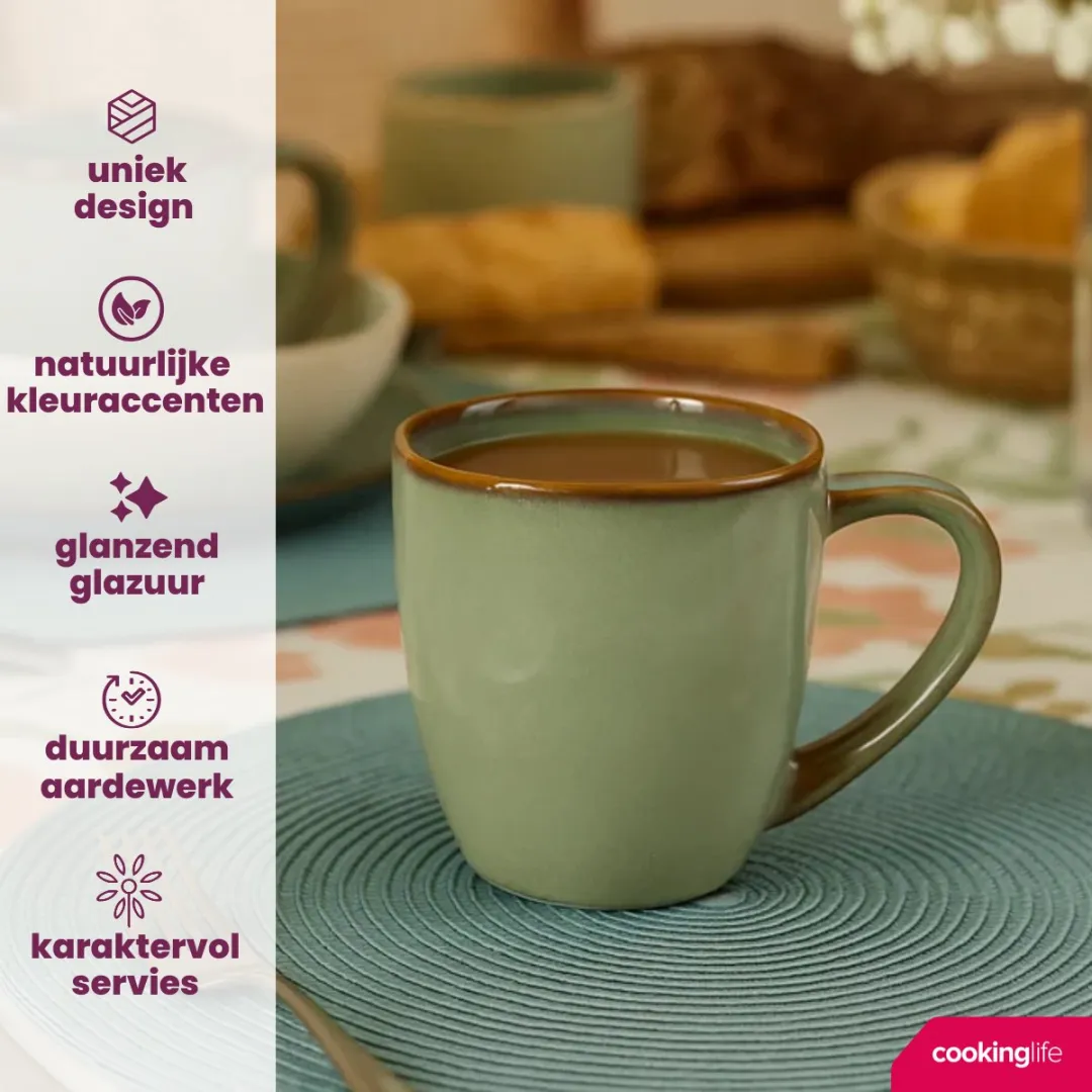 Cookinglife Sabi Koffiemokken - 450ml - Groen - Set van 6