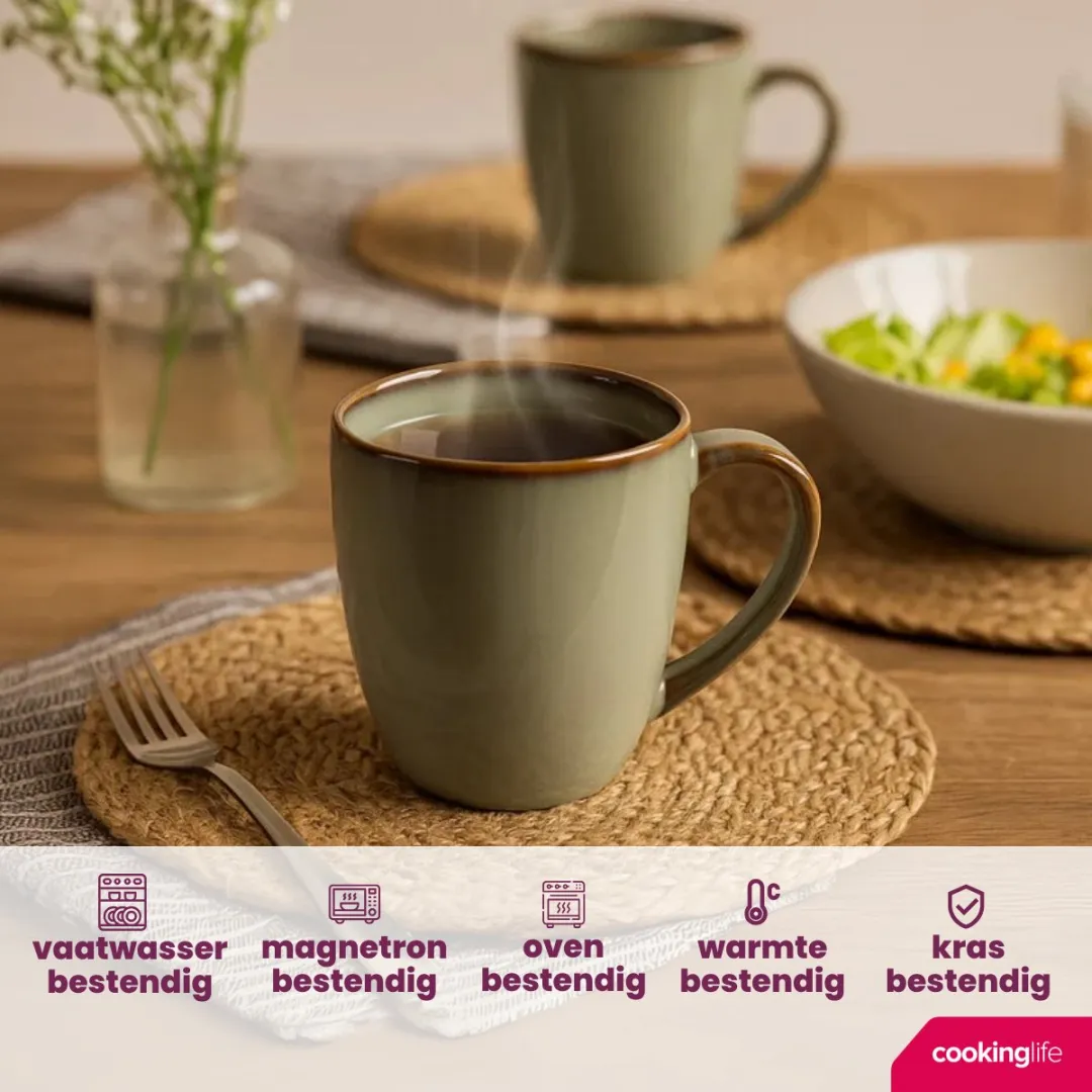 Cookinglife Sabi Koffiemokken - 450ml - Groen - Set van 6