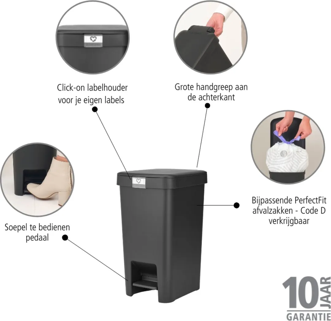 Brabantia StepUp Pedaalemmer 16L - Dark Grey - afbeelding 6 van 6