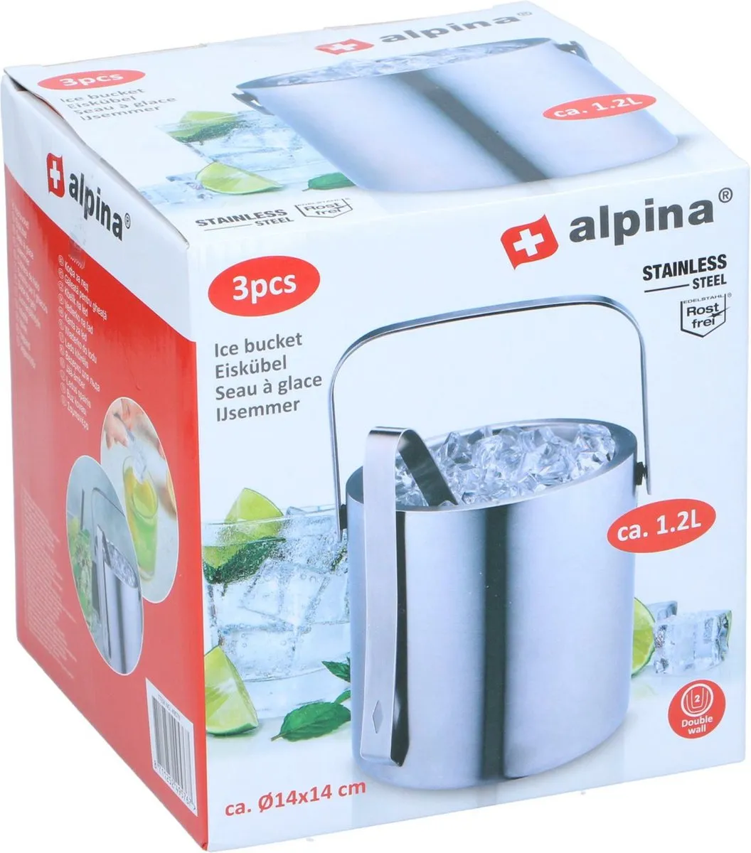 Alpina IJsemmer met deksel en tang - 1,25L - Zilver