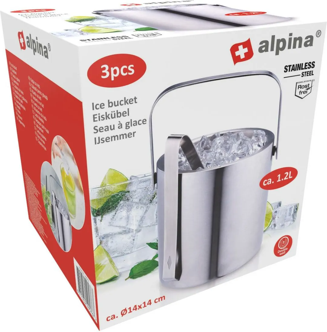 Alpina IJsemmer met deksel en tang - 1,25L - Zilver