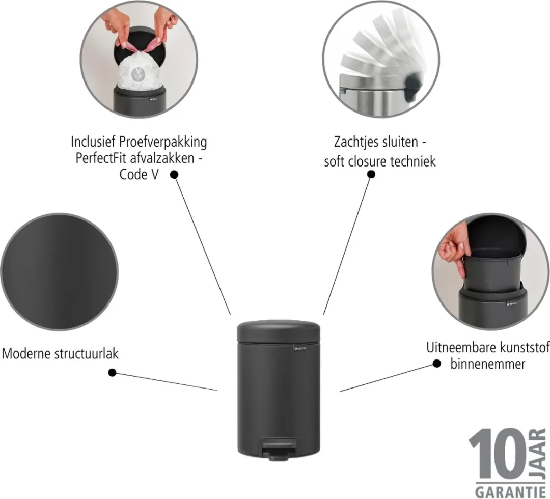 Brabantia NewIcon Prullenbak 3L - Mineral Infinite Grey - afbeelding 6 van 6