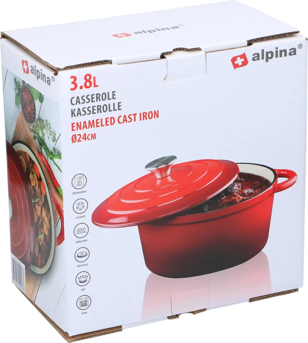 Alpina Gietijzeren Braadpan 24cm - Rood