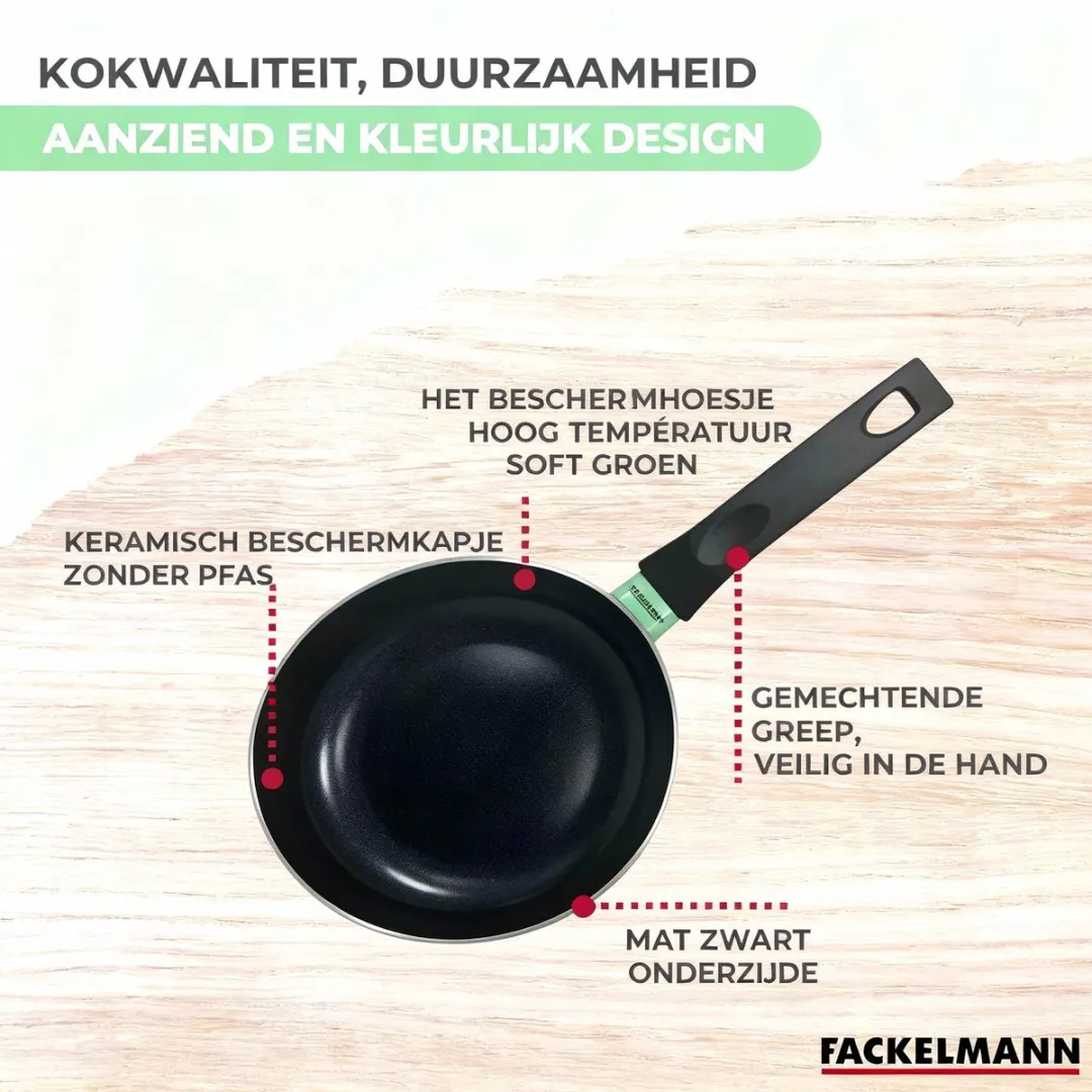 Fackelmann 9432250 Anti-Aanbakpannen Set - 3 Stuks 16/18/20cm - Zwart/ Groen