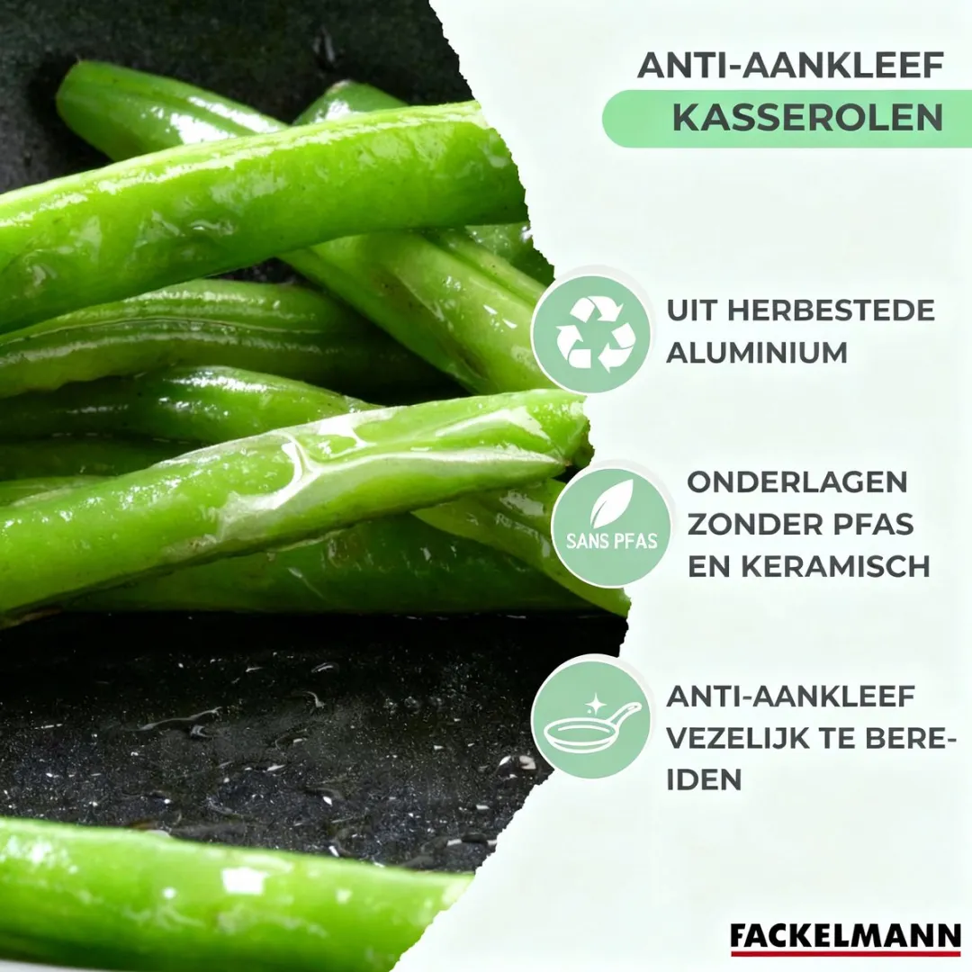 Fackelmann 9432250 Anti-Aanbakpannen Set - 3 Stuks 16/18/20cm - Zwart/ Groen