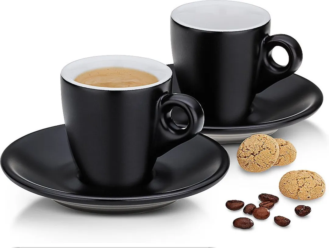 Kela Mattia Espresso Kop & Schotel Set 12cm - 50ml - Zwart
