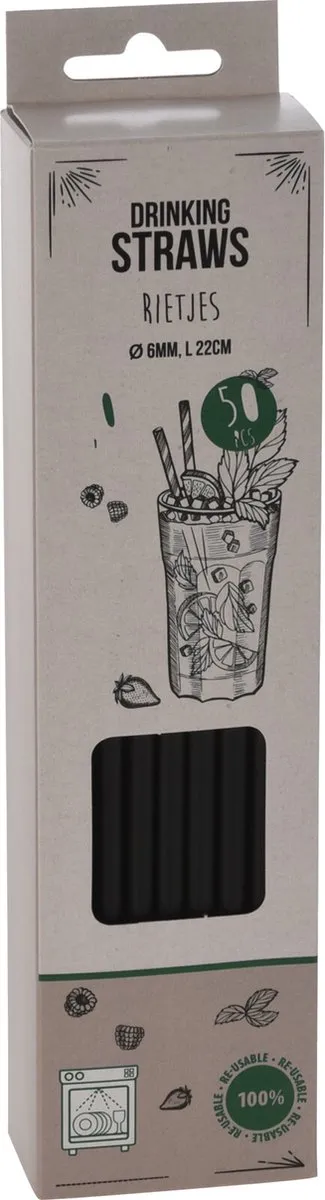 Excellent Houseware Drinkrietjes 50x - 22cm - Zwart