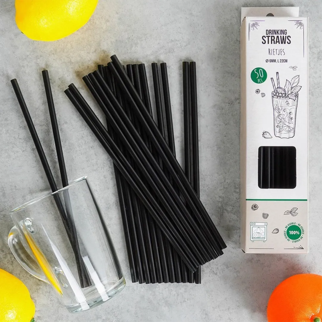 Excellent Houseware Drinkrietjes 50x - 22cm - Zwart