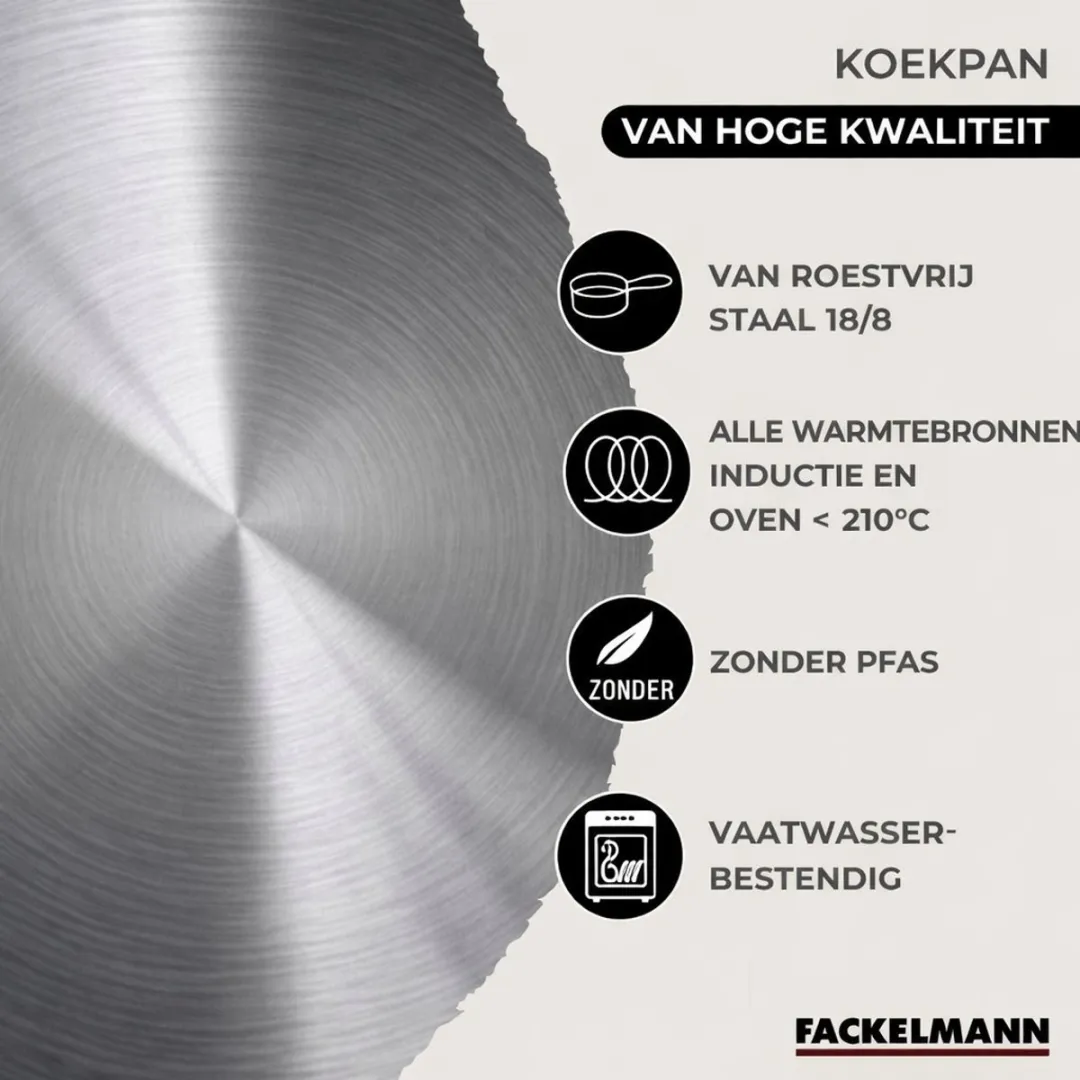 Fackelmann 9352850 Kookset - 2 Pannen 20/28cm + 3 Potten 16/20/24cm - Roestvrij staal