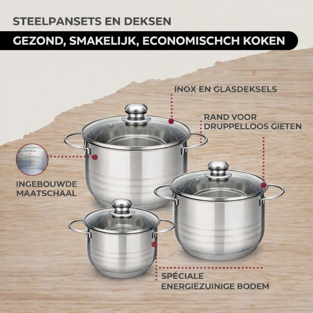 Fackelmann 9352850 Kookset - 2 Pannen 20/28cm + 3 Potten 16/20/24cm - Roestvrij staal