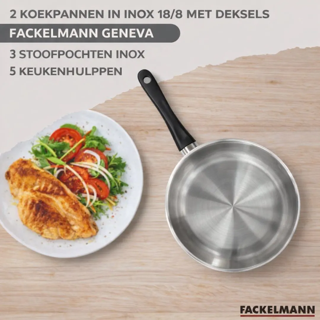 Fackelmann Geneva Kookset 16/20/24cm & 24/28cm - Roestvrij staal/Zwart