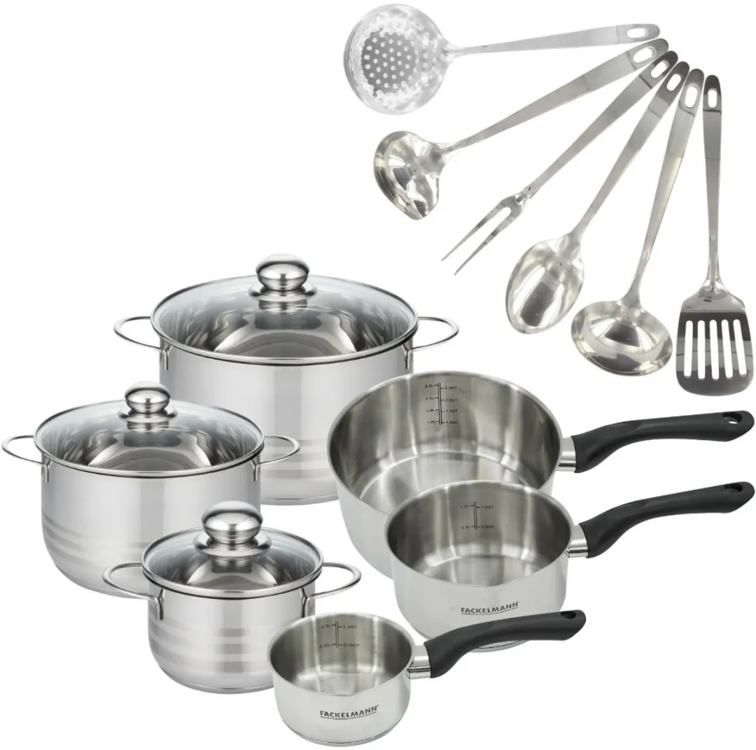Fackelmann 9359450B88 Keukenset - 3 Steelpannen & 3 Braadpannen - Roestvrij staal