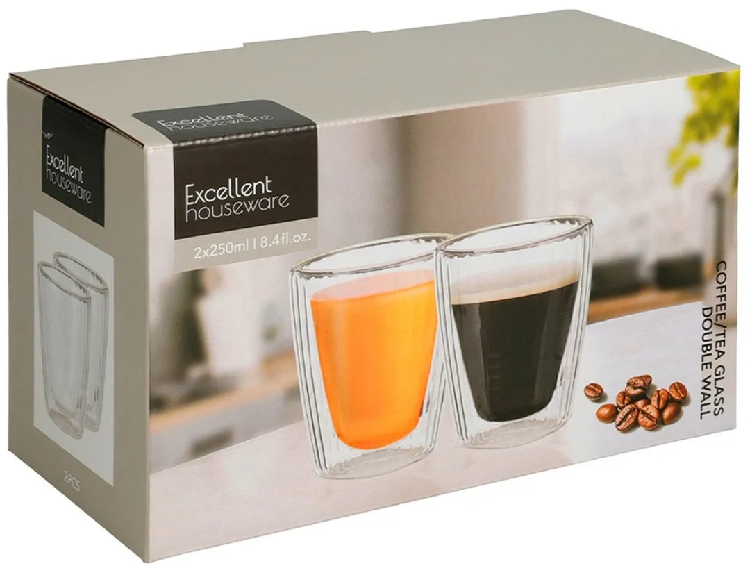 Excellent Houseware Thermische Glazen 230ml - Dubbelwandig - 2 Stuks