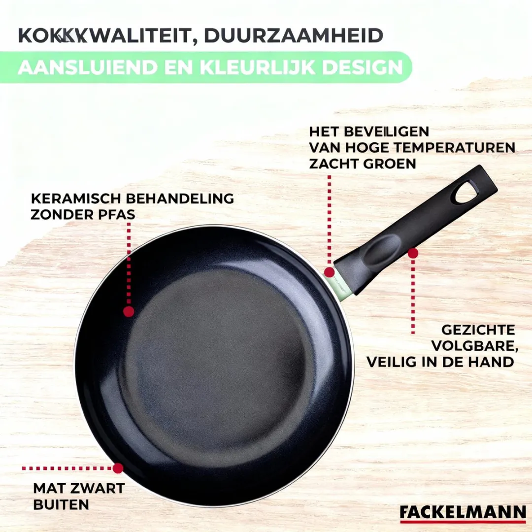 Fackelmann Anti-Aanbakpan Set 4 Stuks - 16/20/24/28cm - Zwart/Groen - afbeelding 6 van 6