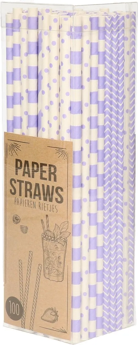 Excellent Houseware Papier Drinkrietjes Paars - 100 Stuks