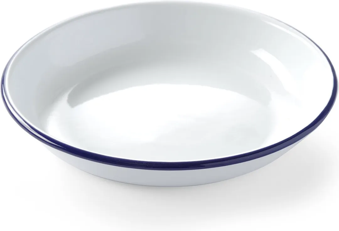 HENDI Diep Bord Geëmailleerd 240mm - Wit met Blauwe Rand