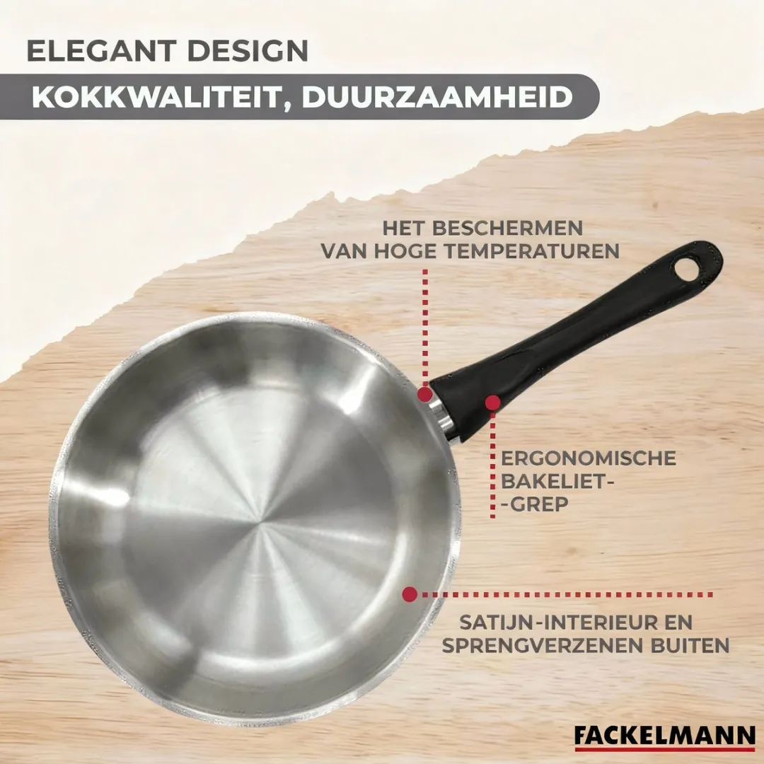 Fackelmann Genève Set 3 RVS Kookpotten & Pannen 16/20/24cm - 3x20/24/28cm - 5 Stuks Gereedschap