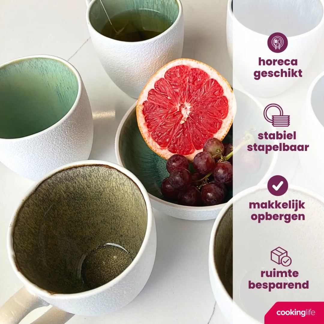 Cookinglife Mok Belize - 6 Stuks 330ml - Blauw/Bruin/Groen/Wit