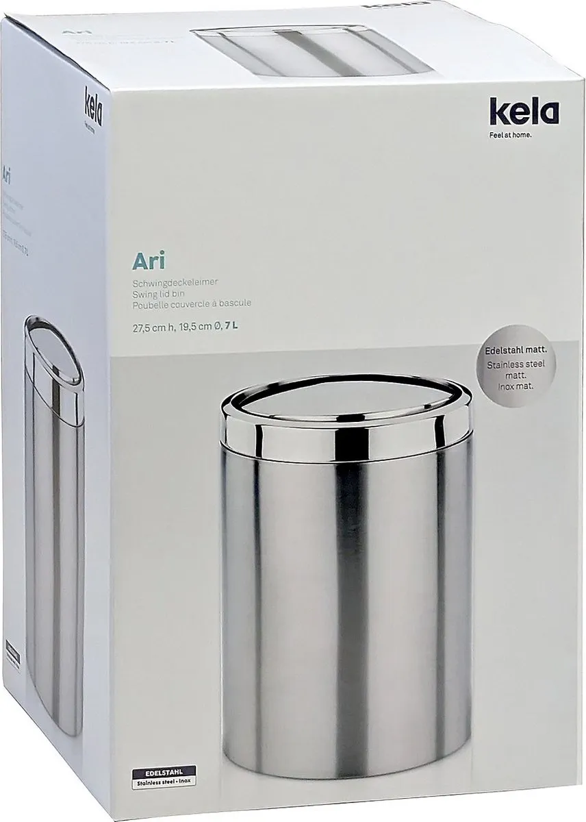 Kela Ari Afvalemmer Swing 7L - Zilver