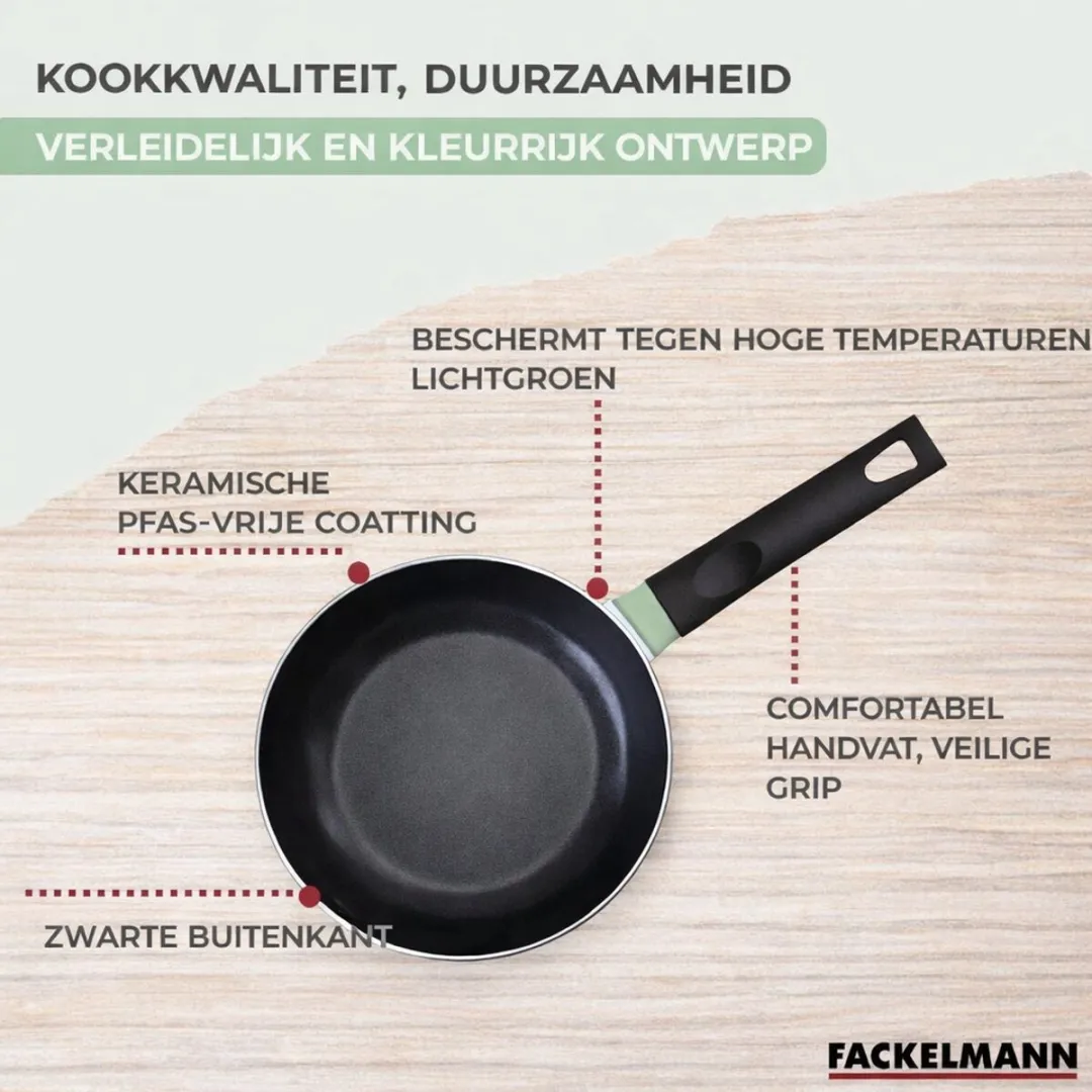 Fackelmann Anti-Aanbakset 4 Pannen - 20/24/28/30cm - Keramisch - Zwart/ Groen