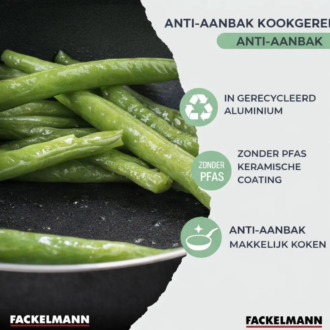 Fackelmann Anti-Aanbakset 4 Pannen - 20/24/28/30cm - Keramisch - Zwart/ Groen