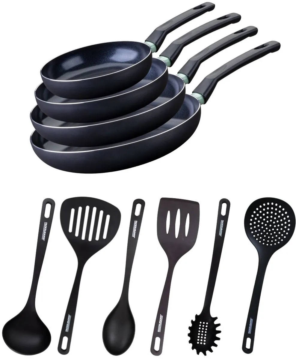 Fackelmann Anti-Aanbakset 4 Pannen - 20/24/28/30cm - Keramisch - Zwart/ Groen