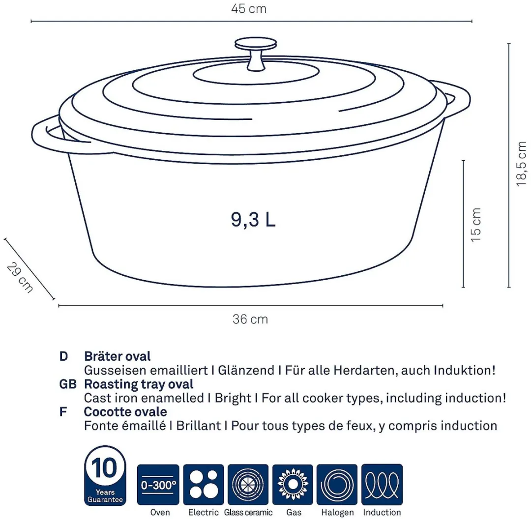 Kela Braadpan Gietijzer Ovaal 36cm - 9.5L - Zwart - afbeelding 6 van 6