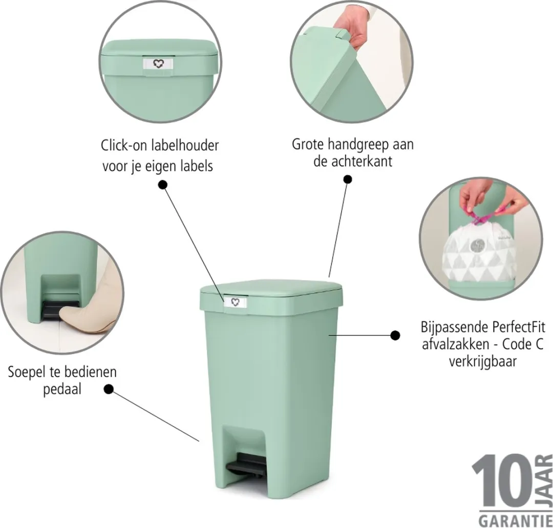 Brabantia StepUp Pedaalemmer 10L - Jade Green - afbeelding 6 van 6