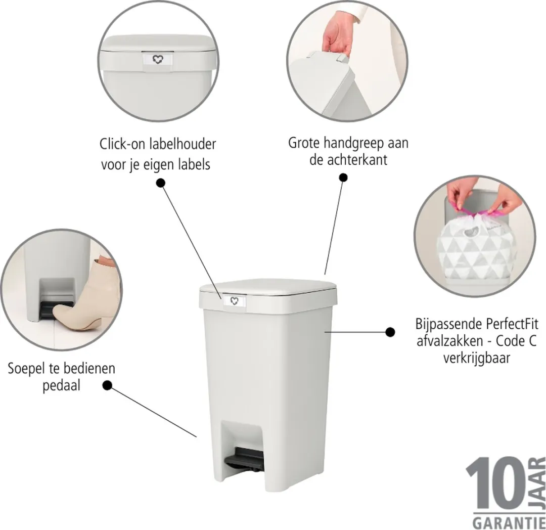 Brabantia StepUp Pedaalemmer 10L - Light Grey - afbeelding 6 van 6