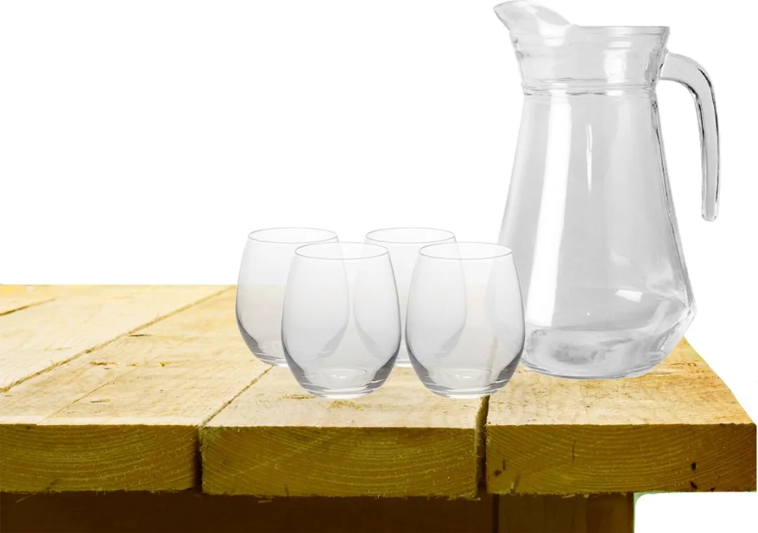 Excellent Houseware Waterkaraf Glas 1000ml met 4x Drinkglazen 390ml