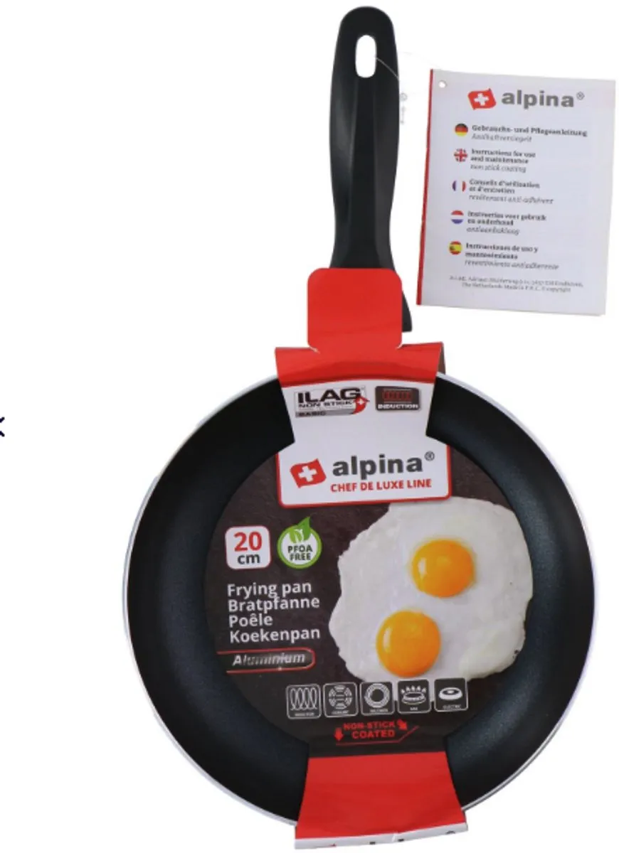 Alpina Koekenpan 20cm Inductie - Zwart & Rood - Anti-Aanbak