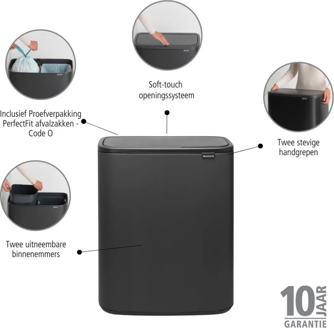Brabantia Bo Touch Bin Prullenbak 2x30L - Mineral Infinite Grey