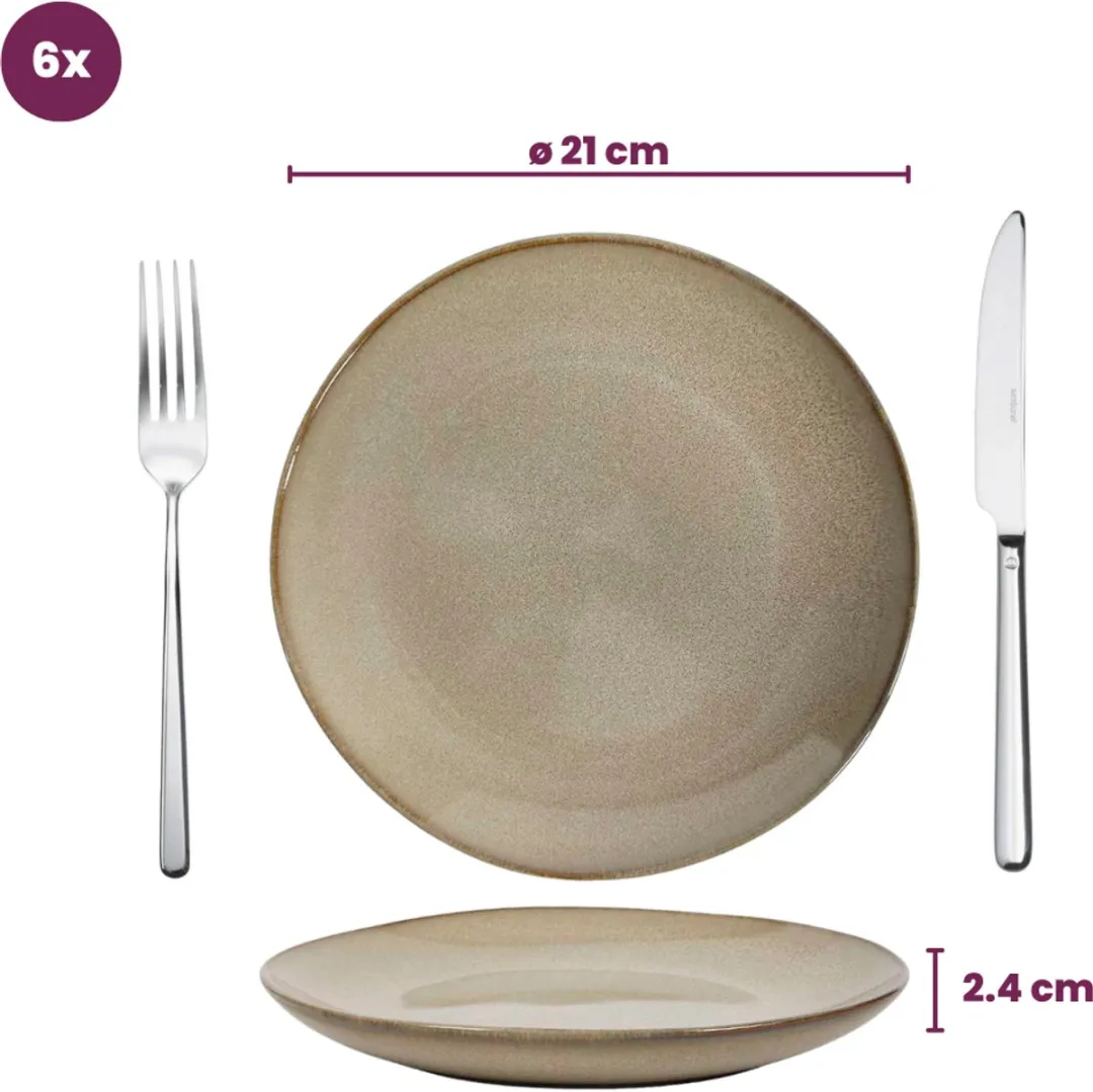 Cookinglife Ontbijtborden Sabi Beige – Set van 6 – Aardewerk – Vaatwasser- & Magnetronbestendig