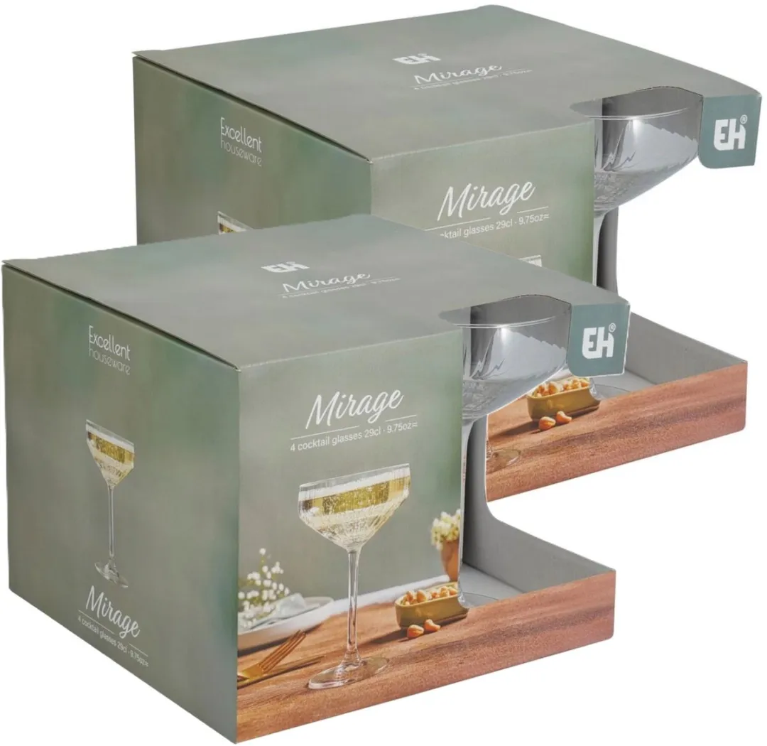 Excellent Houseware Martini Glazen 8 Stuks - 300ml - Transparant
