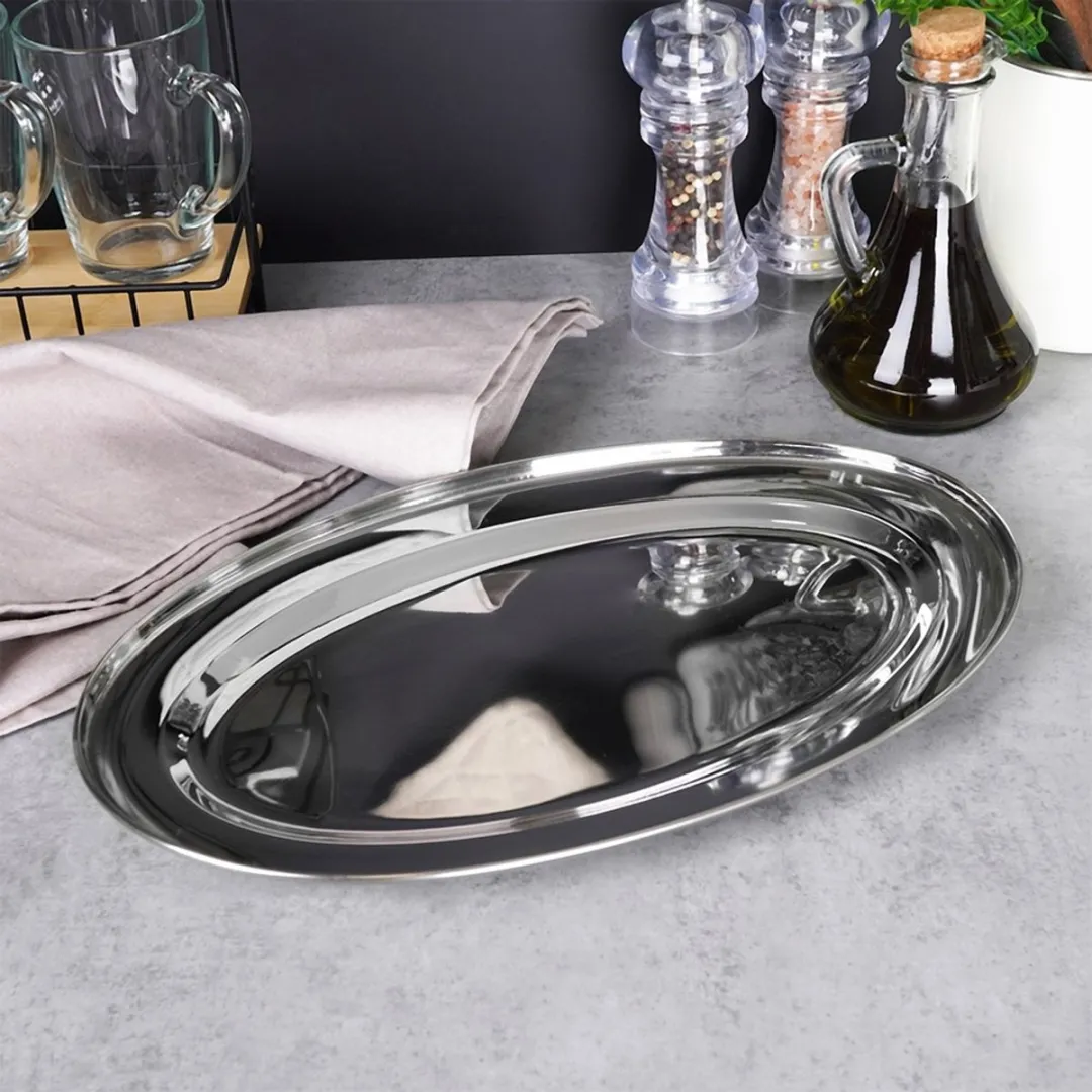 Excellent Houseware Ovale Serveerschaal 34x21,5cm - Roestvrij Staal