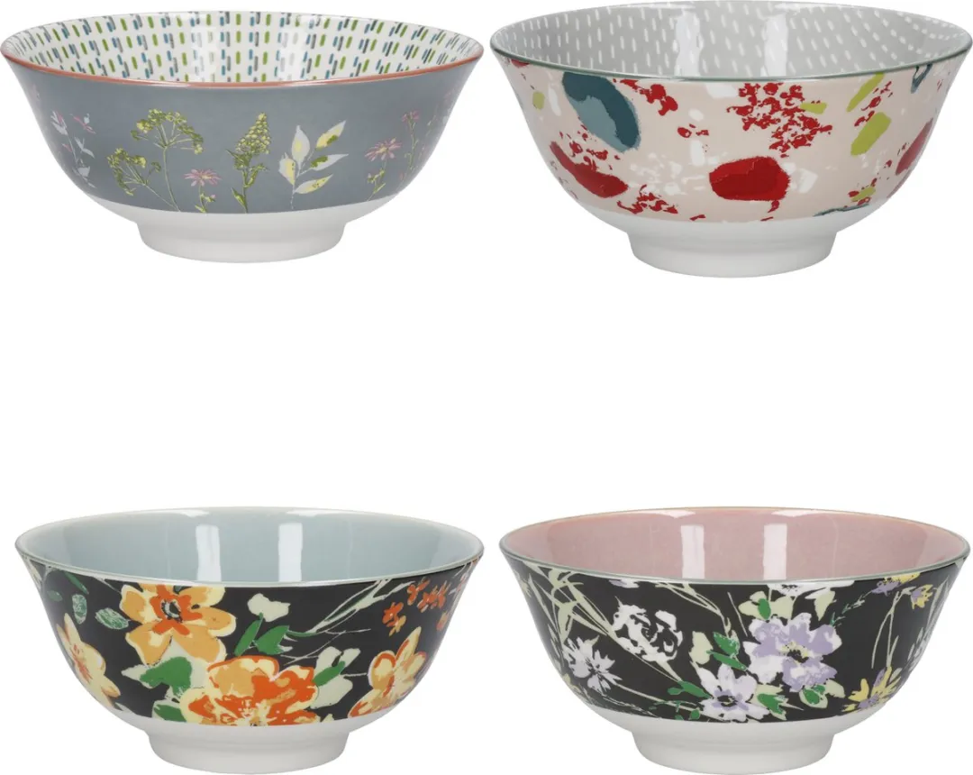 KitchenCraft Keramieken Graan-/Dessertkom 15x7cm - 4 Stuks - Mixed