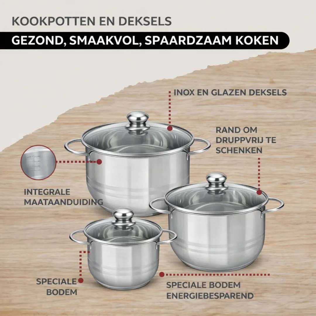 Fackelmann Etherna Koekenpan 24cm + 3 Kookpotten 16/20/24cm - Roestvrij staal