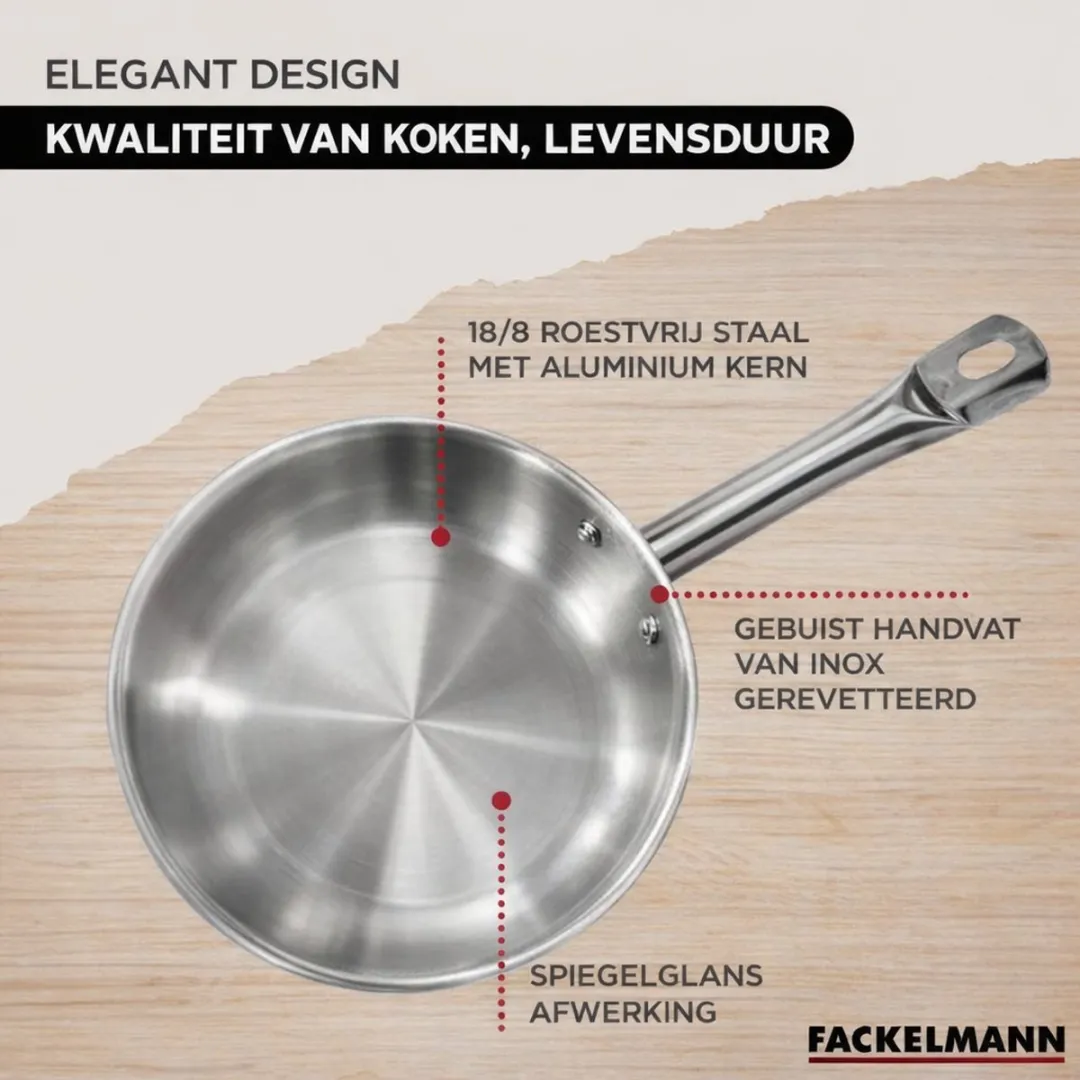 Fackelmann Etherna Koekenpan 24cm + 3 Kookpotten 16/20/24cm - Roestvrij staal