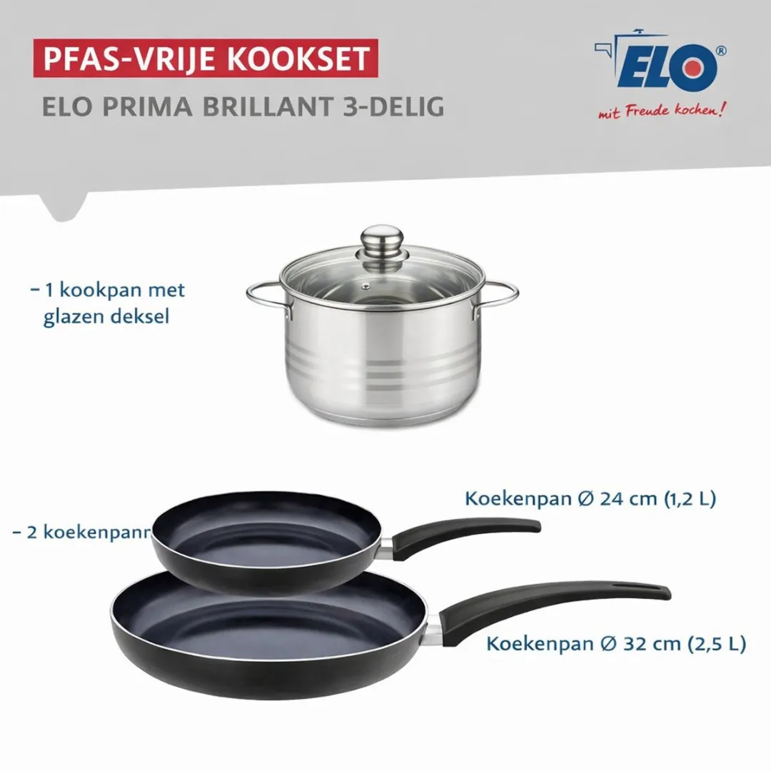 Fackelmann Elo Prima Keukengerei Set 3-delig - 24/32cm + 16cm Braadpan - Roestvrij staal