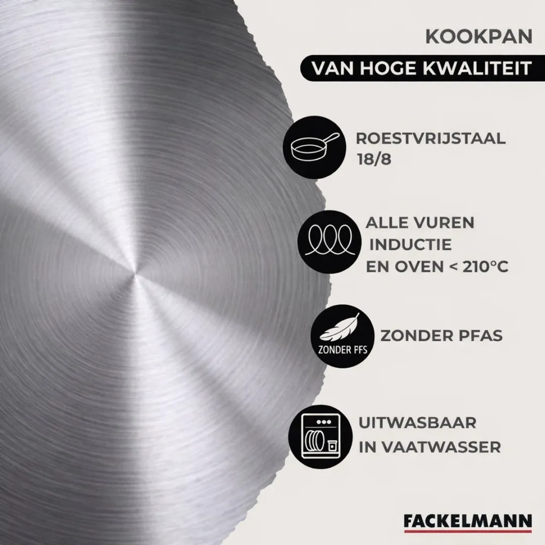 Fackelmann Eterna 9438150 2 Pannen 20/28cm - Roestvrij staal - 2 Glazen deksels