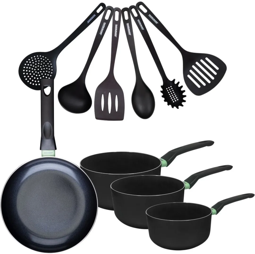 Fackelmann 9432550B88 Kookset - 4 Pannen + 6 Keukengerei - Inductie - Zwart/ Groen