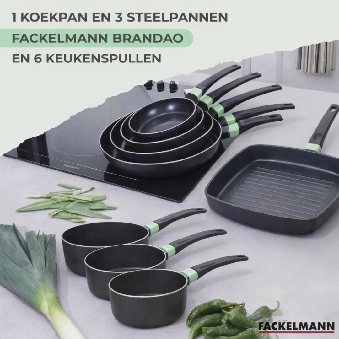 Fackelmann 9432550B88 Kookset - 4 Pannen + 6 Keukengerei - Inductie - Zwart/ Groen