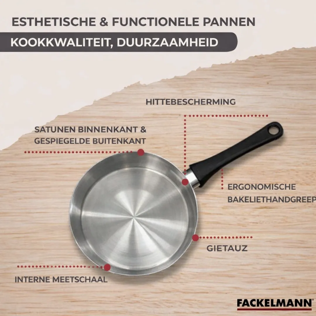 Fackelmann Roestvrijstalen Kookset 9446650 - 2 Pannen 24/28cm + 3 Steelpannen + 6 Hulpmiddelen