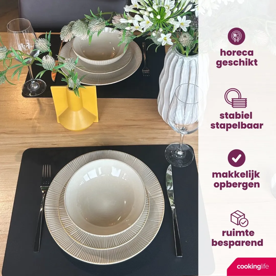 Cookinglife Diepe Bord Coastal Lines Ocean Beige - 6 Stuks ø 18cm