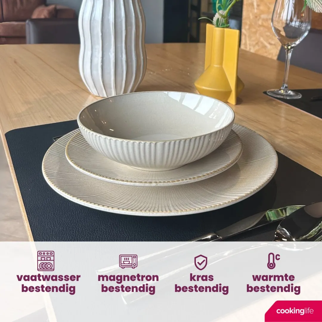 Cookinglife Diepe Bord Coastal Lines Ocean Beige - 6 Stuks ø 18cm